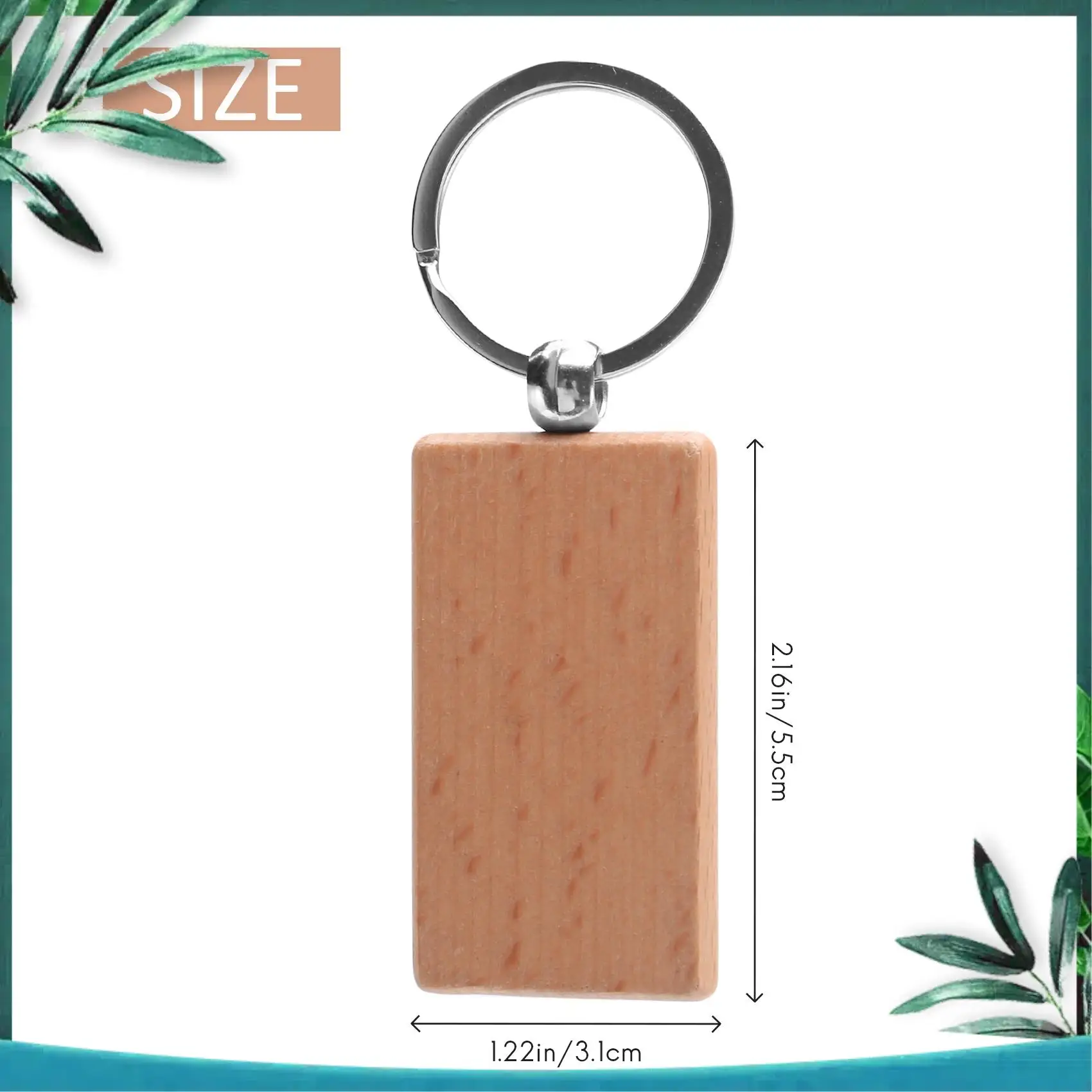 (NEW) 60Pcs Blank Rectangle Wooden Key Chain Diy Wood Keychains Key Tags Can Engrave Diy Gifts