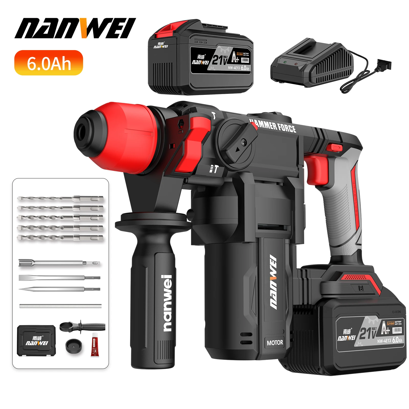 NANWEI  brushless rechargeable hammer lithium-ion impact drill concrete wireless heavy-duty electric hammer electric pick