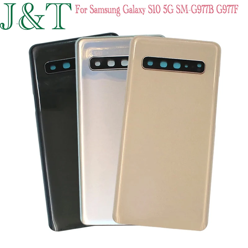 Задняя крышка батарейного отсека для Samsung Galaxy S10 5G G977F, 3D стеклянная панель, корпус, клей + Сменный объектив камеры