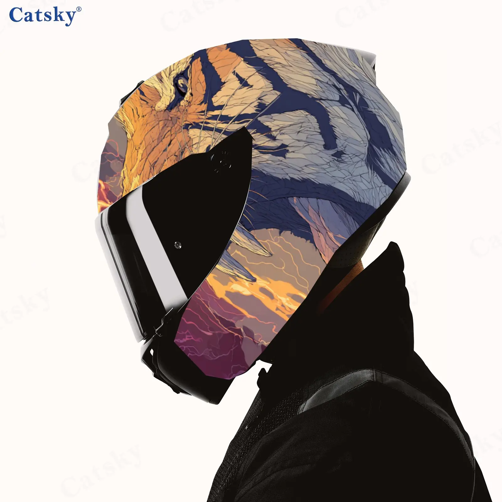 Art - Beast Clash Helmet PVC ملصق واقٍ، ملحق ديكور خارجي لخوذة الدراجة النارية، فين مقاوم للماء وذاتي اللصق