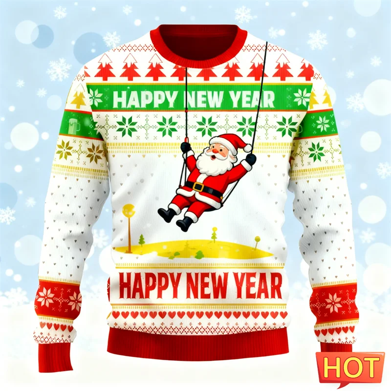 2026 جديد الكرتون سانتا كلوز سترة عيد الميلاد القبيحة موضة طاقم الرقبة ثلاثية الأبعاد مطبوعة عيد الميلاد بلوزات فضفاضة تنفس البلوفرات #4