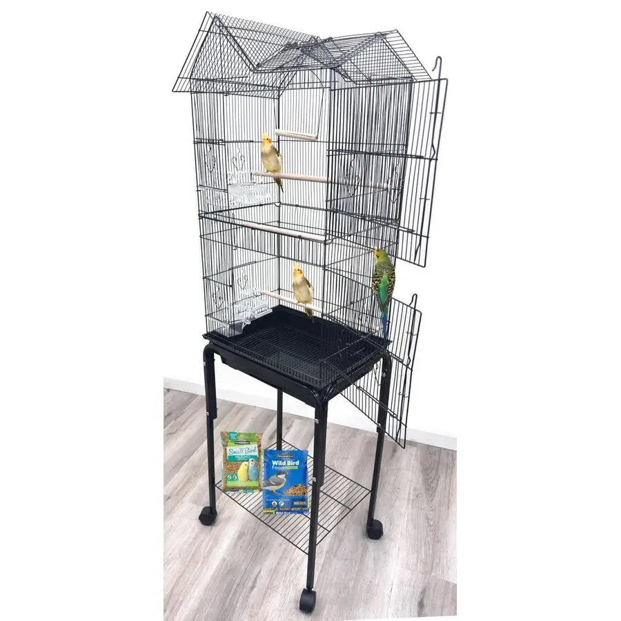 

Клетка-домик для птиц на крышу с подвижной подставкой для корелл, солнечных конуров, попугаев, финков, волнистых попугайчиков, неразлучников