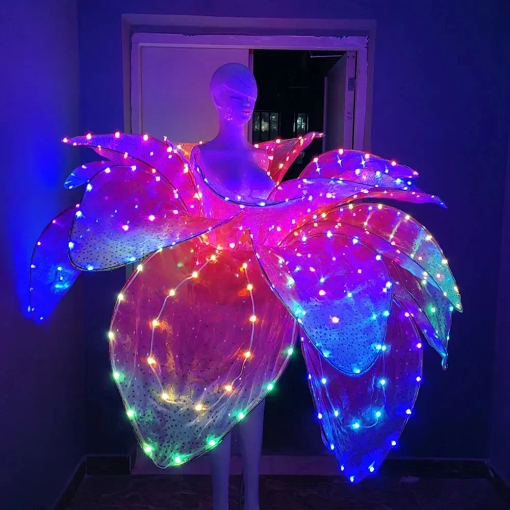 

Opening Flower Dress Lumilous Blossom Petal Skirt Dancing Event Performance Prop LED Colorful Dress