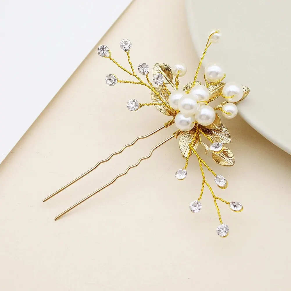 Perle U-förmige Haars pange Gabel Haarschmuck Kopf bedeckung Kopf bedeckung Geschenk Hochzeit Braut Haarschmuck Strass Haarnadeln – Detail 15