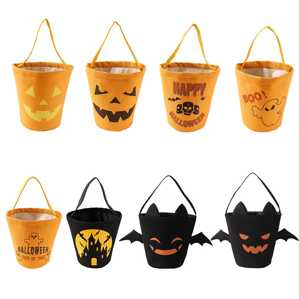 Canvas Halloween Candy Bags Goody Storage Pouch Stylish Foldable Lightweight Hand Basket for Halloween Party Decoration Trick Or
