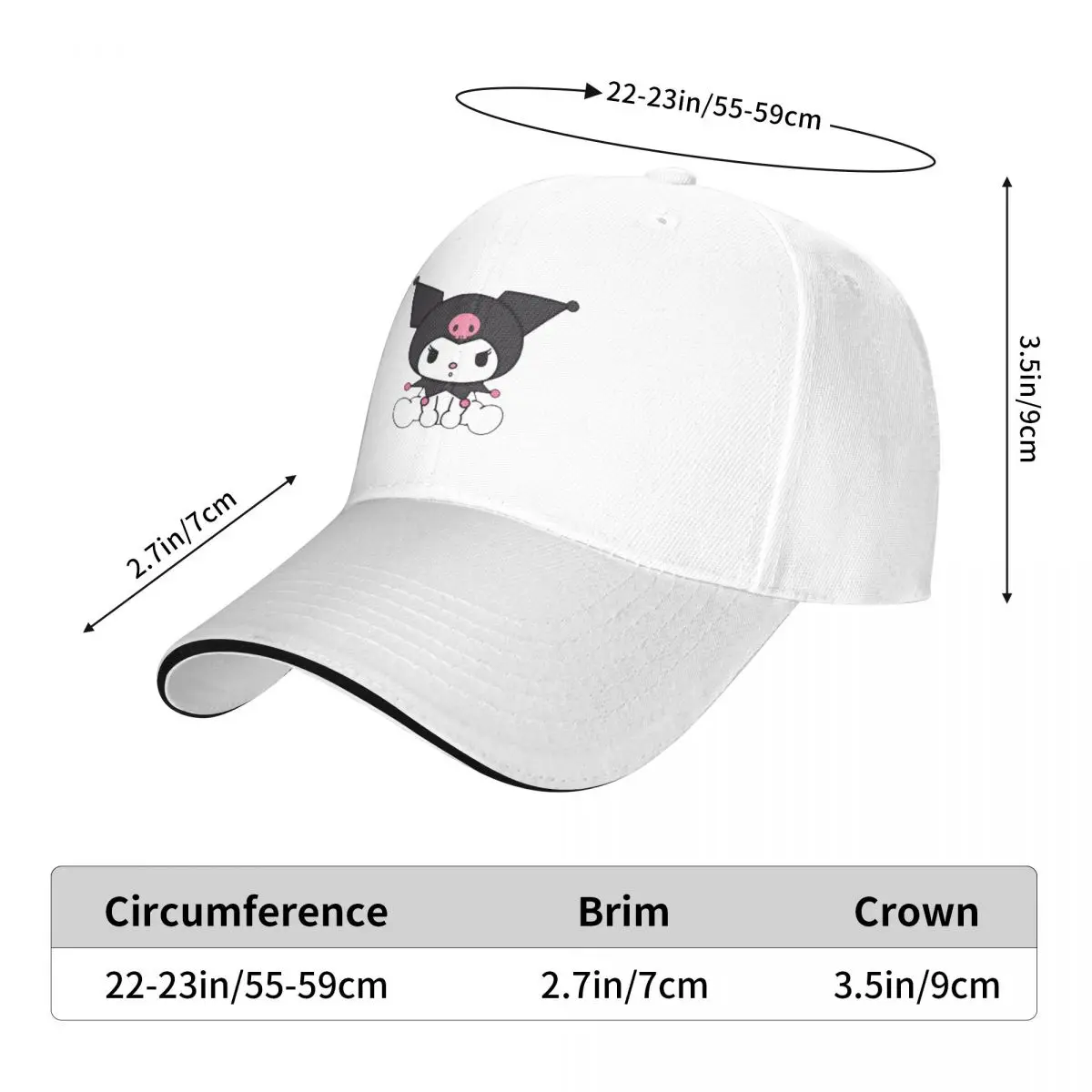 Kawaii Black Kuromi Baseball Caps High Quality Solid hat Men Women Hip Hop Snapback hat