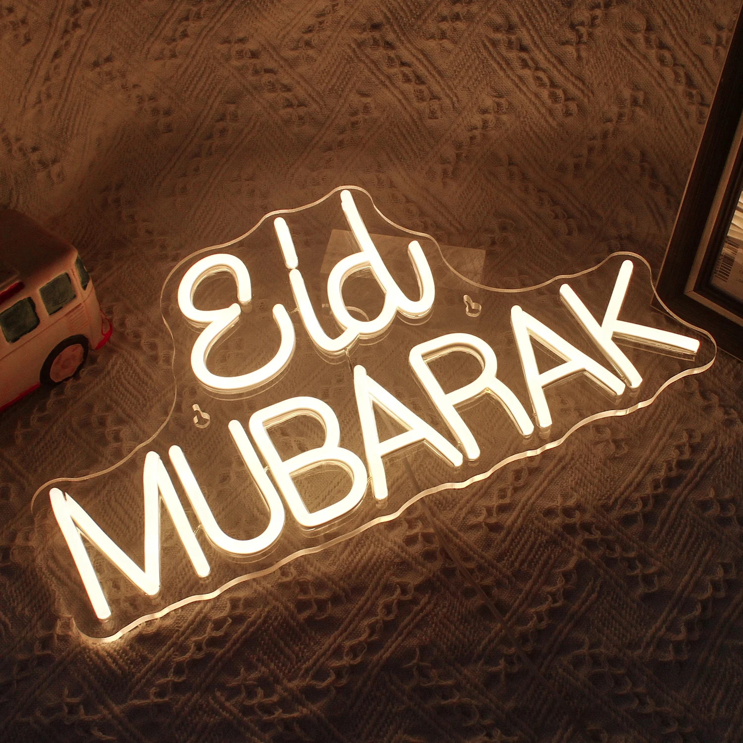 Imagem -03 - Eid Mubarak Neon Led Sign Lights Ramadan Letter Decoração do Quarto Quarto Home Party Festival Light up Suspiro Usb Arte Lâmpada de Parede