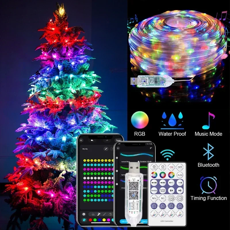 40M Kerstboom String Lights Bluetooth Ws2812b Rgbic Fee Led String Light Party Bruiloft Festoen Garland Decoratie Outdoor