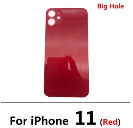 5Pcs，NEW Big Hole Back Rear Door Housing Case For iPhone 11 Battery Back Cover Glass with Sticker Adhesive Replacement