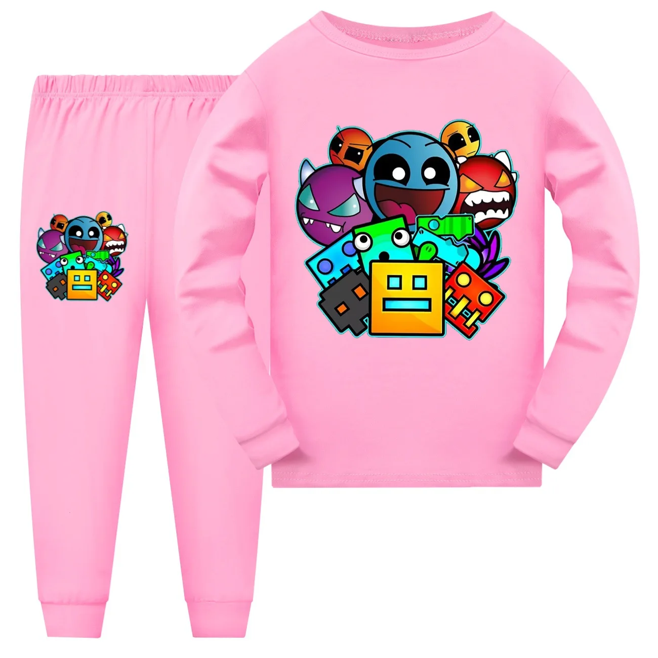 Geometry Dash Clothes Kids Cartoon Pajama Sets Baby Girls Long Sleeve Tops+pants 2pcs Set Toddler Boys Casual Sleepwear 4-16 Yrs