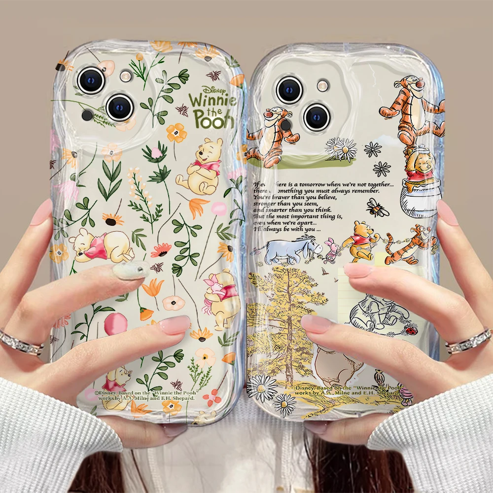 Cute Disney Winnie 3D Wave Phone Case For OPPO Reno 11 F 8 T 7 Z 6 5 4 Pro F23 F11 F9 4G 5G Soft Silicone Back Cover