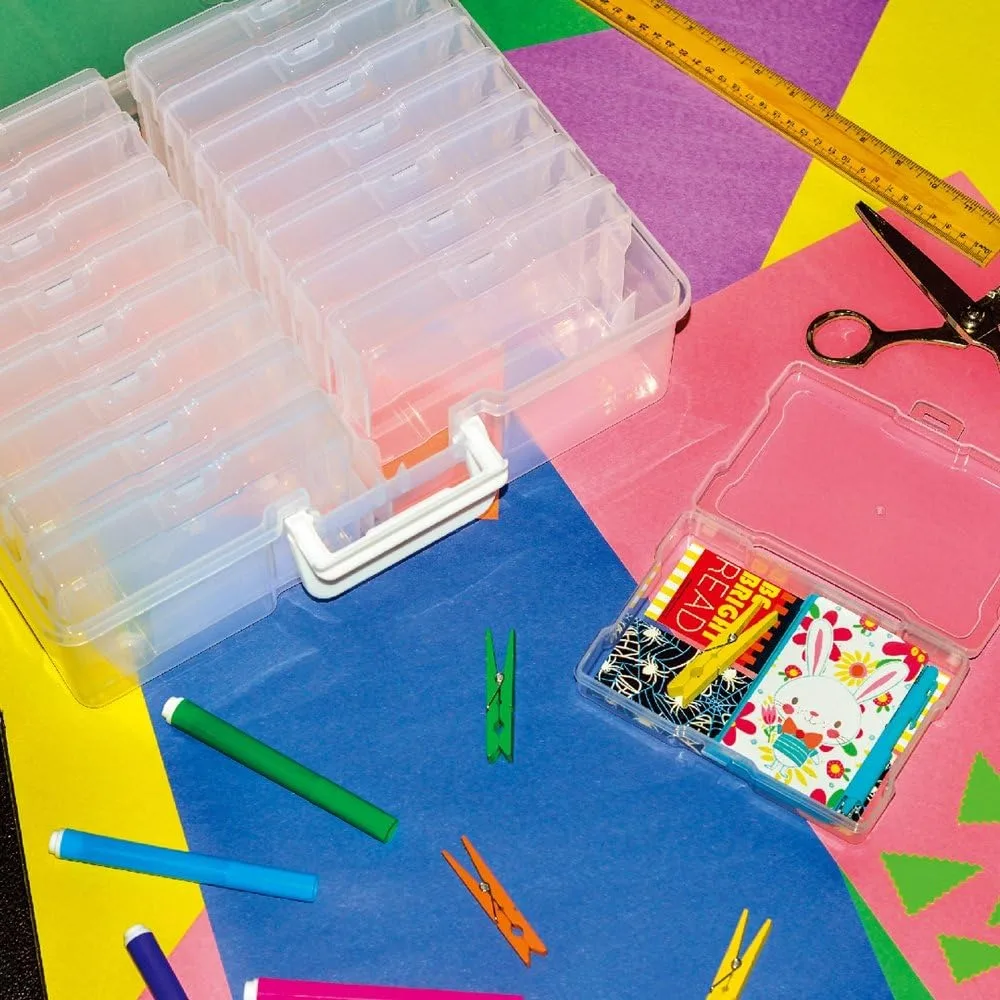 Portable 4x6 Photo Organizer with 16 Cases, Transparent Storage, Handle for Easy Transport