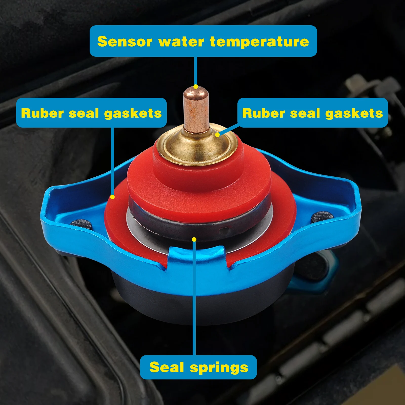 

Universal Car and Motorcycle Temperature and Pressure Cap Head Water Temperature Gauge with Safety Utility 1.3Bar/1.1Bar/0.9Bar