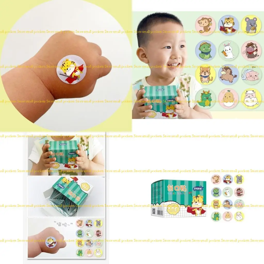 

R1WD 120pcs/set Kid Children Round Bands Aid Syringes Injections Orifice Hole Patch Wound Plaster Waterproof Adhesive Bandage