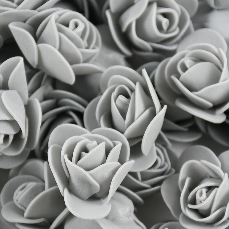 200/100/50Pcs 3.5cm Grey Foam Rose Head Artificial Flower Bear Rose For Wedding Home Decor DIY Valentine's Day Gift Party Wreath