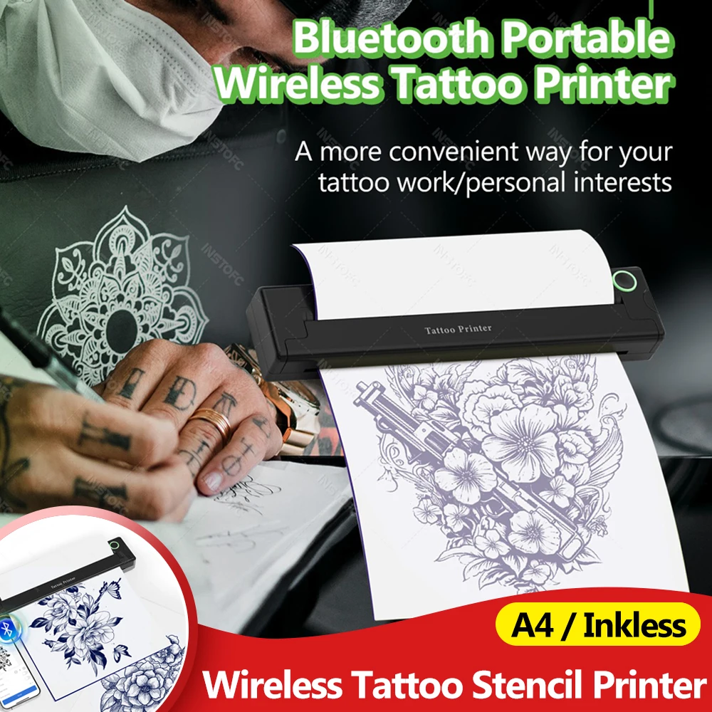 

Wireless Tattoo Transfer Machine Bluetooth Thermal Tattoo Stencil Printer Compatible with Smartphones&PC Travel, Store Use