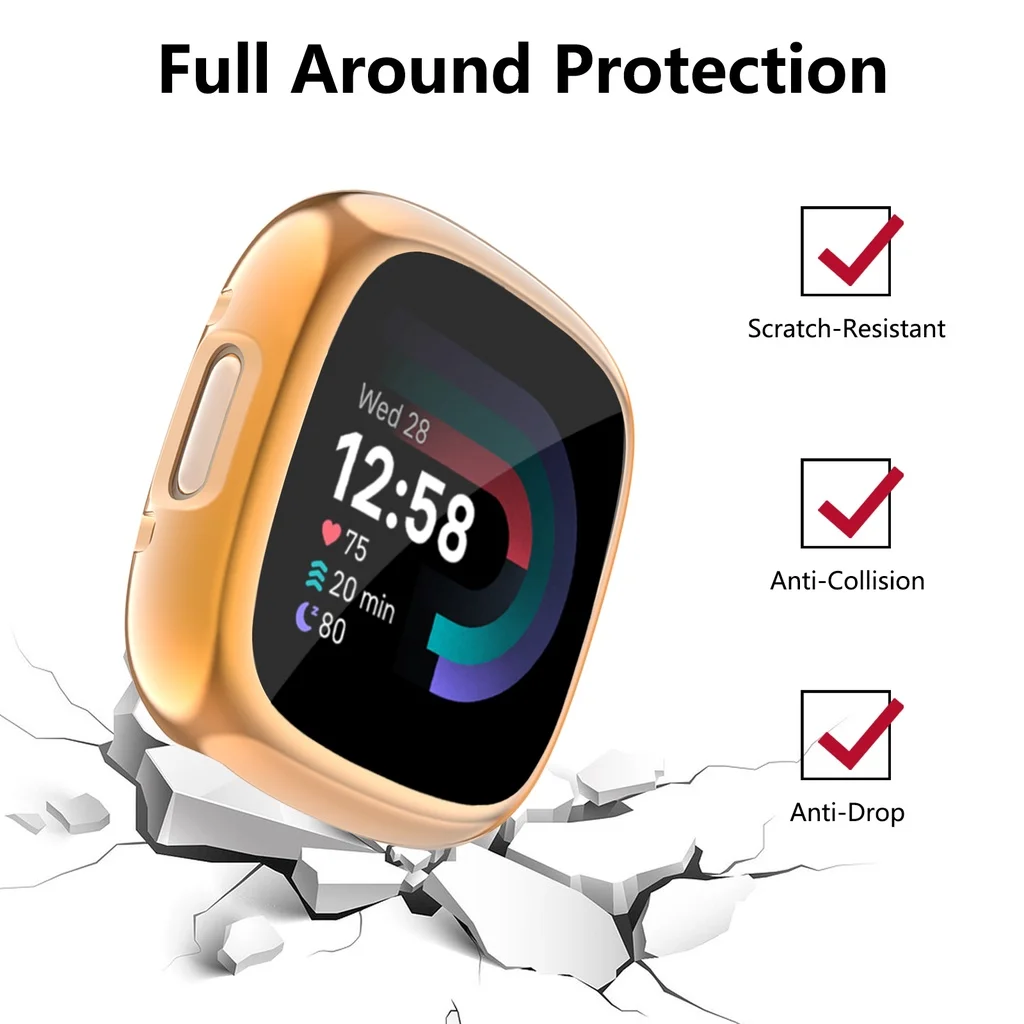 Protective Case Soft TPU Full Cover Screen Protector Bumper Shell Watch Accessorie For Fitbit Versa 2 3 4 Sense 2
