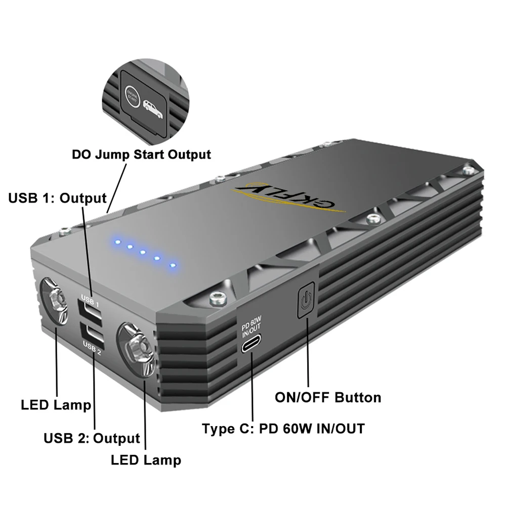GKFLY 9000A Car Jump Starter 99.2Wh Portable Power Bank Emergency Car Battery Booster Starting Device for Cars
