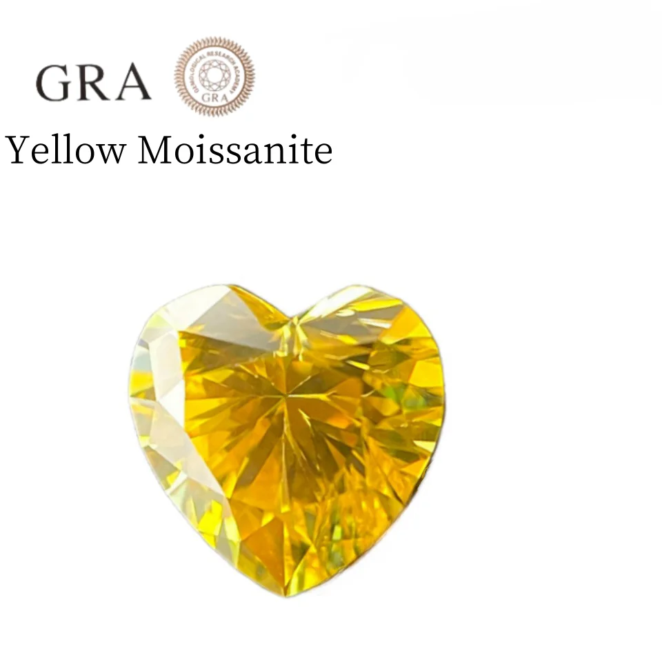 Yellow Color  High Grade Heart  Shape Brilliant Cut Moissanite Stone  VVS1 with GRA certificate For Jewelery Ring Material make