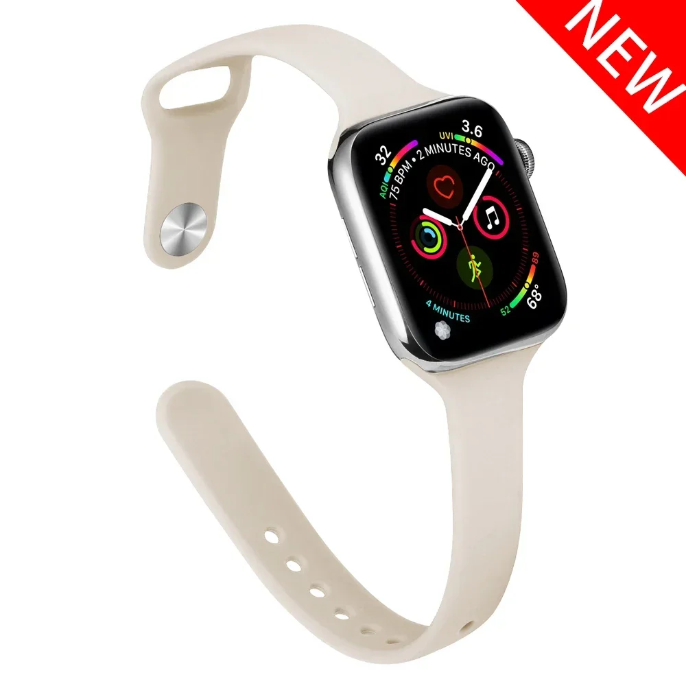 애플 워치 밴드용 슬림 스트랩, 실리콘 팔찌, 한국 iWatch 시리즈 6 se, 5, 4, 3, 7, 8, 45mm, 41mm, 44mm, 40mm, 38mm, 42mm, 울트라 49mm 