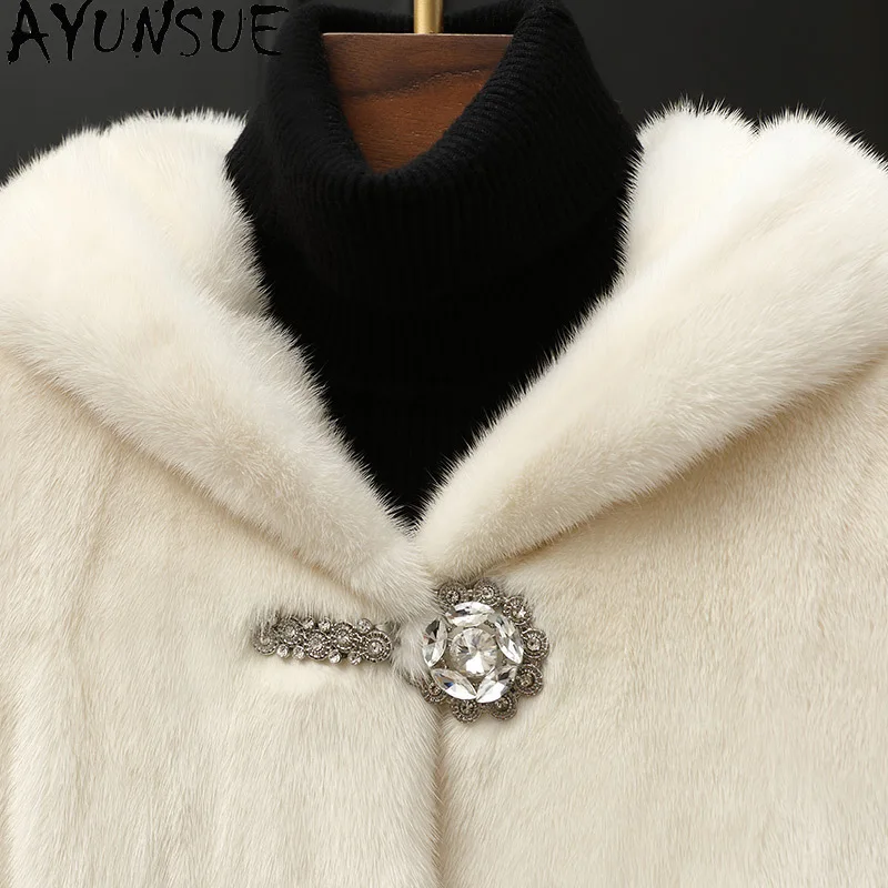 AYUNSUE 2025 Winter New Natural Mink Fur Jacket Woman Hooded Luxury Whole Mink Real Fur Jackets for Woman Clothes Шуба Женская