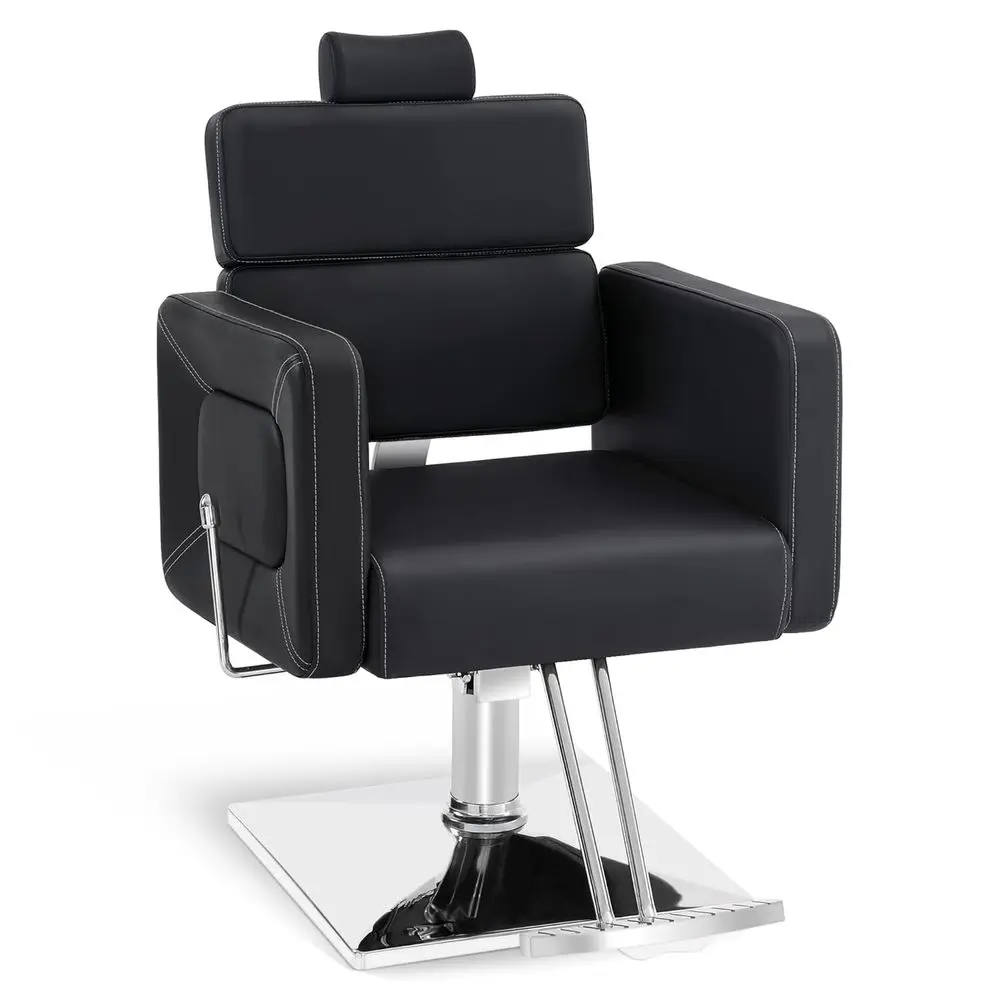 

Hydraulic Reclining Barber Chair, Adjustable Styling Chair for Beauty Spa, Black PVC Leather