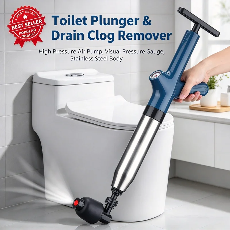 Drain Pipe Dredger High Pressure Plunger, Multi-purpose Unclog Tool for Toilet Sink Bathtub Bathroom