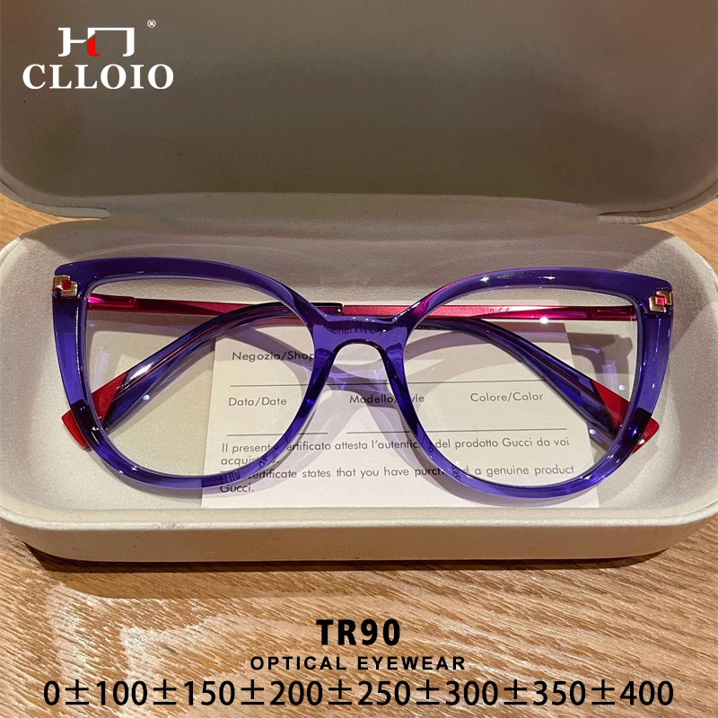 

CLLOIO Women Fashion Cat Eye Oversize Frame Anti Blue Ray Reading Glasses Myopia Hyperopia Customizable Prescription Eyeglasses