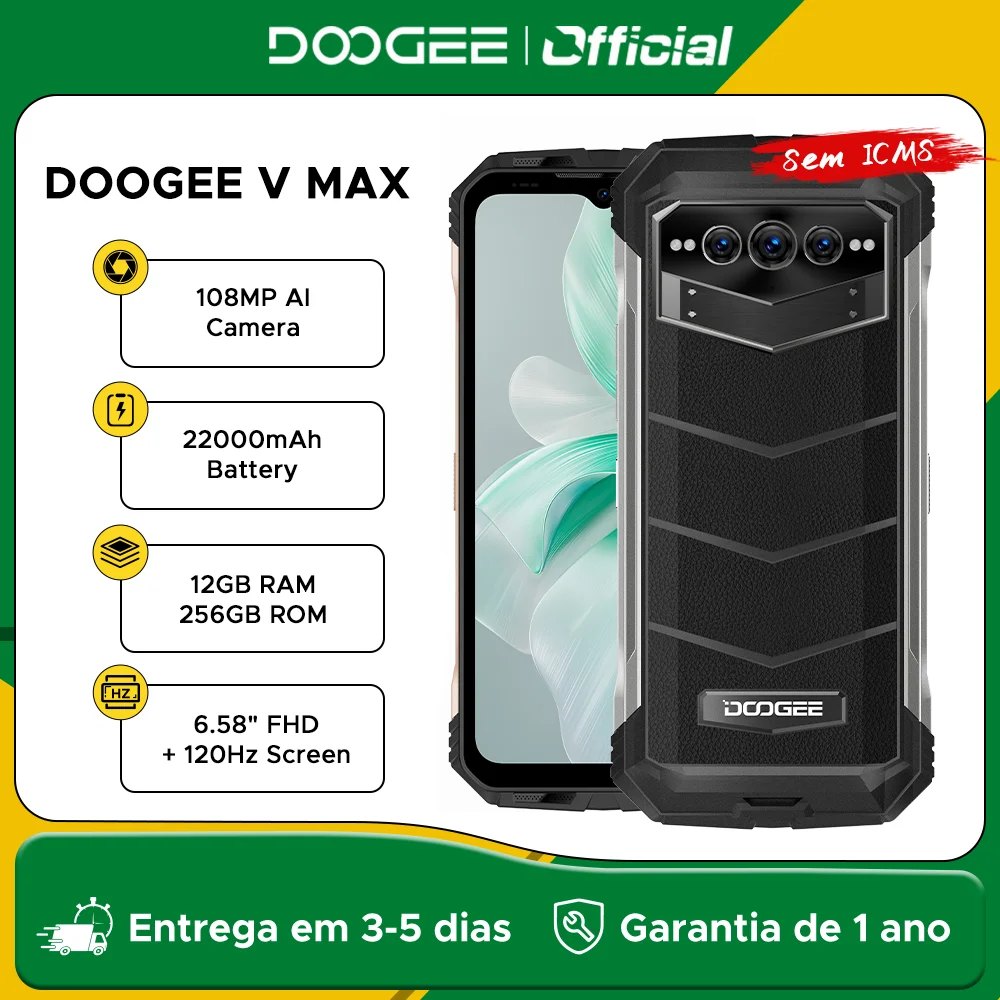 DOOGEE V Max 5G Rugged Phone 22000mAh Cellphone 12GB 256GB 108MP AI Main Camera Phone 6.58