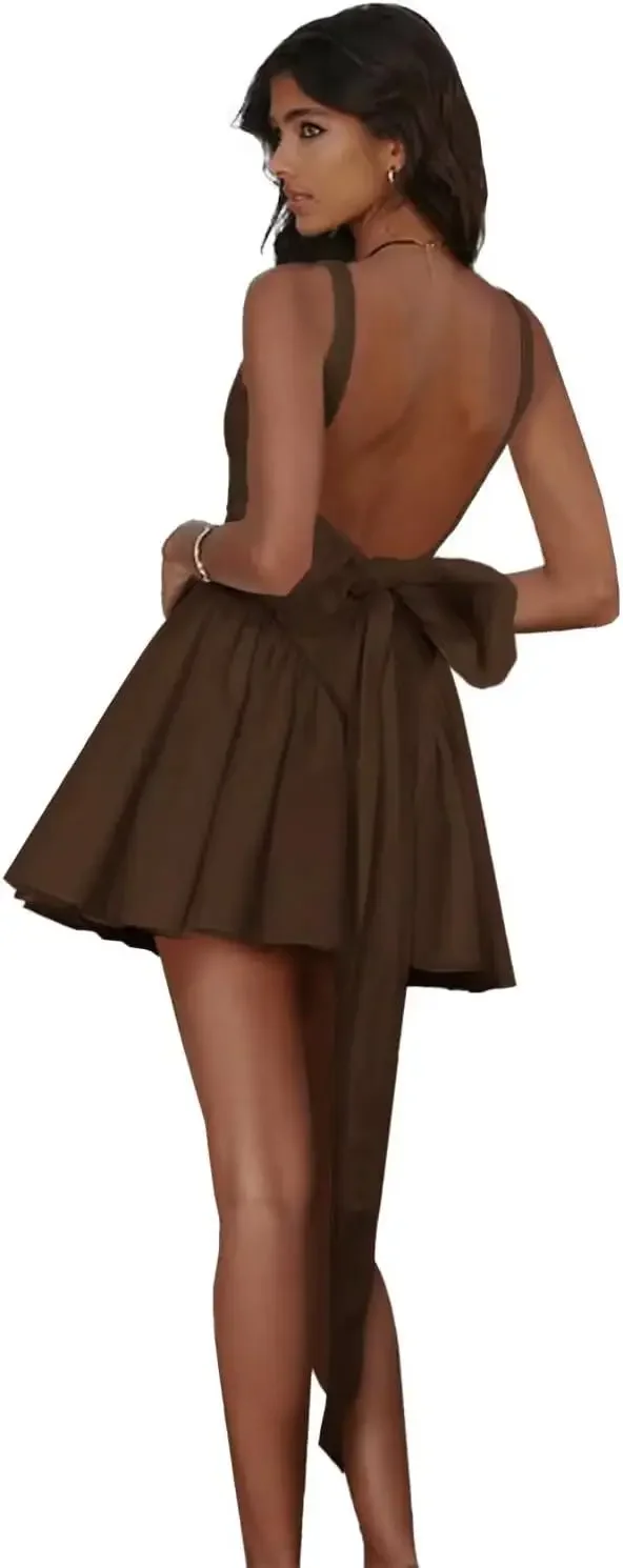 Robes de cocktail courtes, mini robe de mariée, robe de soirée en satin personnalisée, avec bretelles à nœud pour robes de bal pour adolescents, mini robe