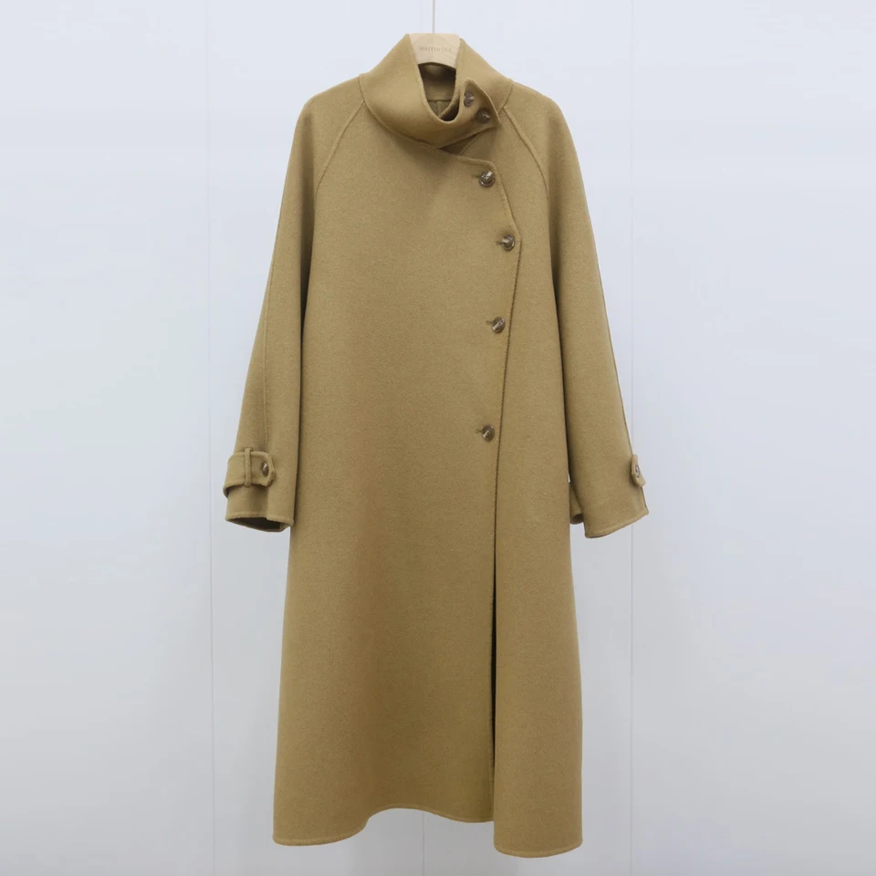 

Promotion 2023 Spring Women Woolen Coat Stand Collar Drouble Breasted Long Sleeve Women Fashion Wool Coat Casaco Feminino