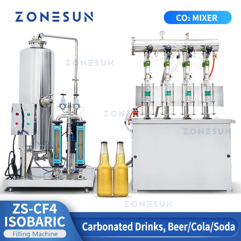 ZONESUN ZS-CF4 Isobarische Füllmaschine für kohlensäurehaltige Getränke, Bier, Cola, Soda, Sprudelgetränke, Mineralwasser, Mineralwasser, Bergbauwein