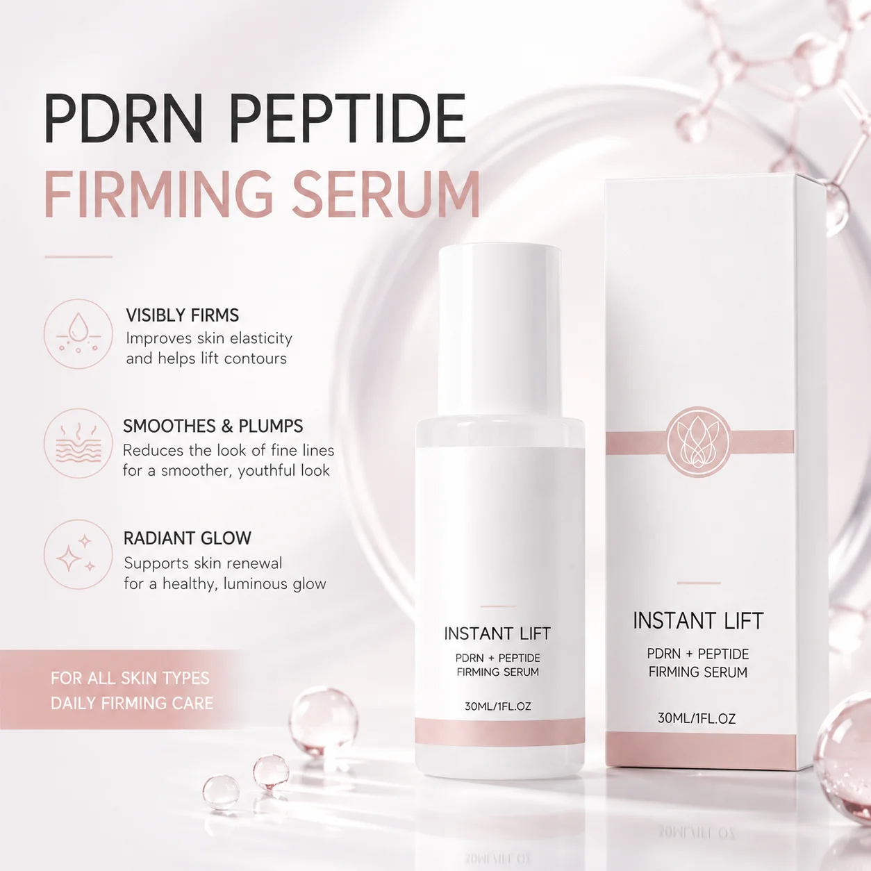Instant Lift PDRN Peptide Serum For Smoother-Looking Skin Fade Facial Fine Lines Long Lasting Moisturize Korean Firming Essence