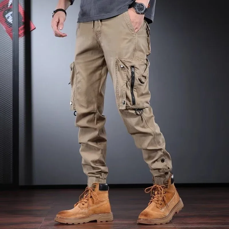 

Comfortable High Quality Elastic Waist Straight Leg Pants Men Summer Loose Cargo Pants Quick Dry Pocket Long Trousers Large Size