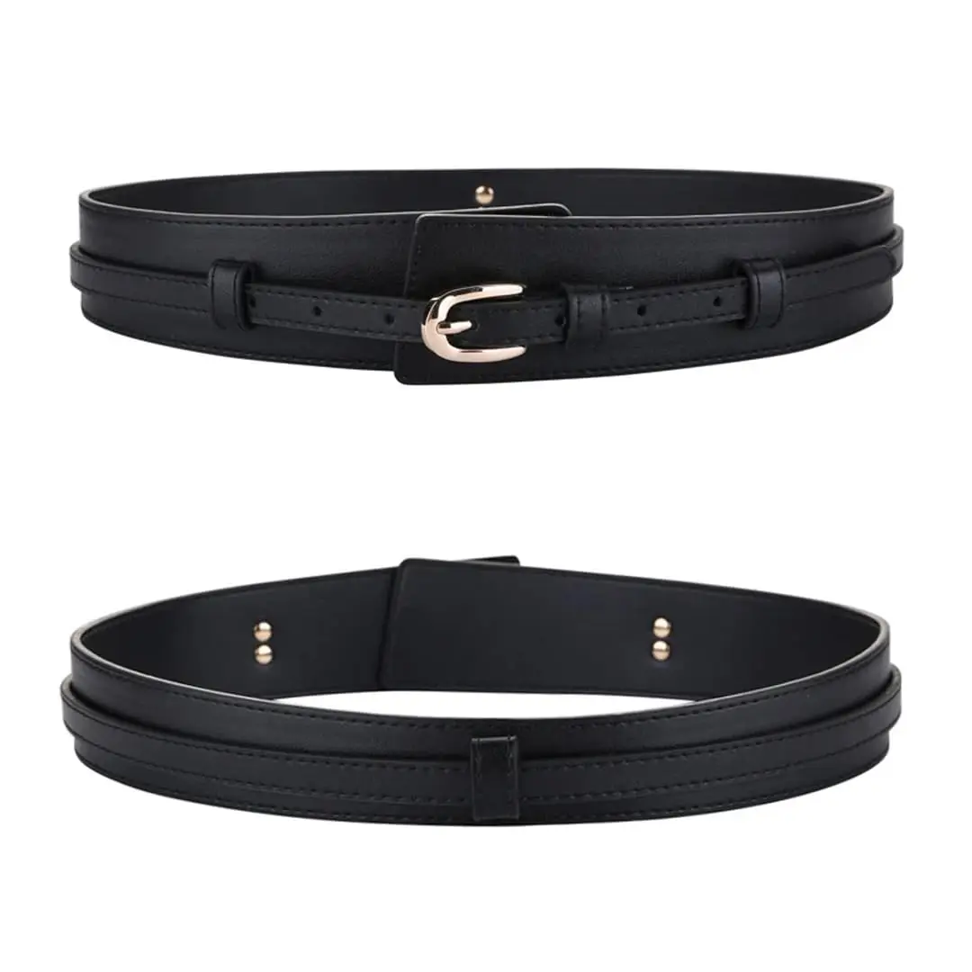 Ceinture large en cuir véritable pour femme, robe décorative avec feuille élastique, ceinture rétro