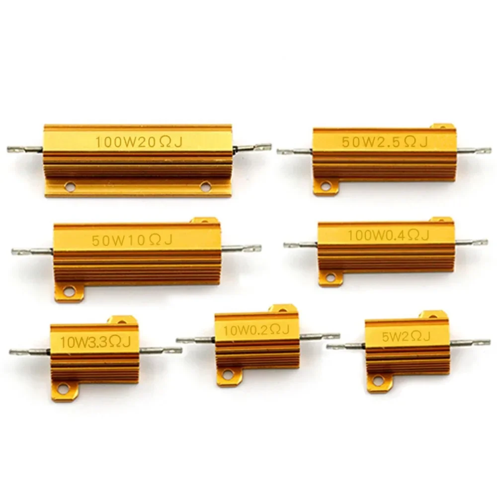 Gold Aluminum Shell High Power Metal Resistor RX24-100W 25 50 200W 20 100R Euro 10K 1K(Pack 10 pieces)