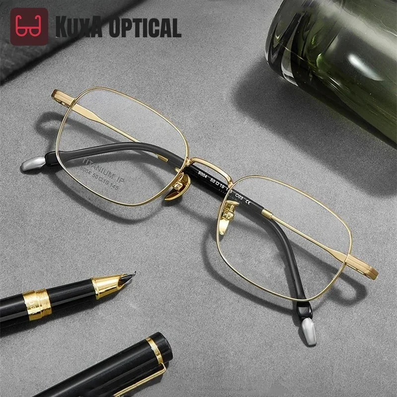 KUXA Top Quality Men Prescription Glasses High Recipe Pure Titanium Eyewear Frame Prescription for Vision Lens Multifocal Wide