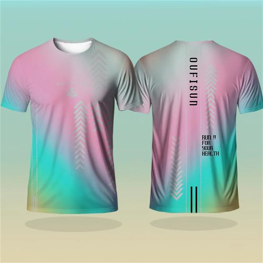 Mens T Shirt Fitness Short Sleeve Outdoor Sports Running Training T-Shirts Gradient Print Sportswear Comfortable Unisex Tee Tops