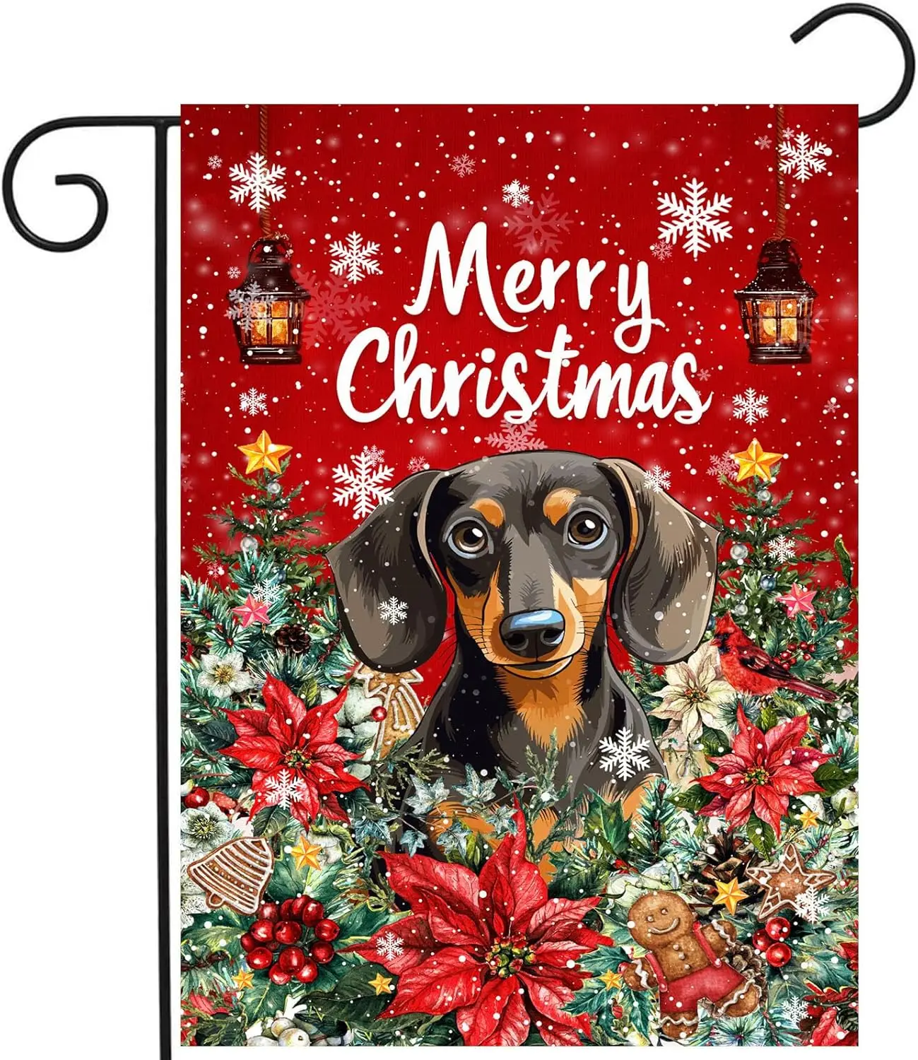 Christmas Dachshund Garden Flag Merry Christmas Dog Yard Flag for Outside Xmas Flags 12x18 Double Sided Red Poinsettia Garden Fl