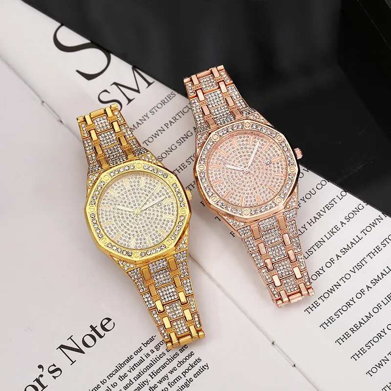 Men Watch Hip Hop Diamond Sparkling Quartz Watches Fashion Classic Arabic Number Waterptoof Clock Dropshipping