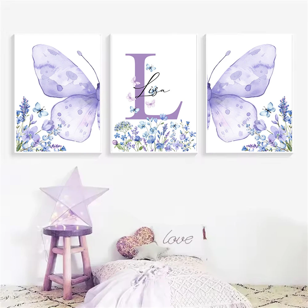 Karikatür Mor Çiçek Kelebek Tu - Baby Nursery Name Wall Art incelemesi ve fiyatı