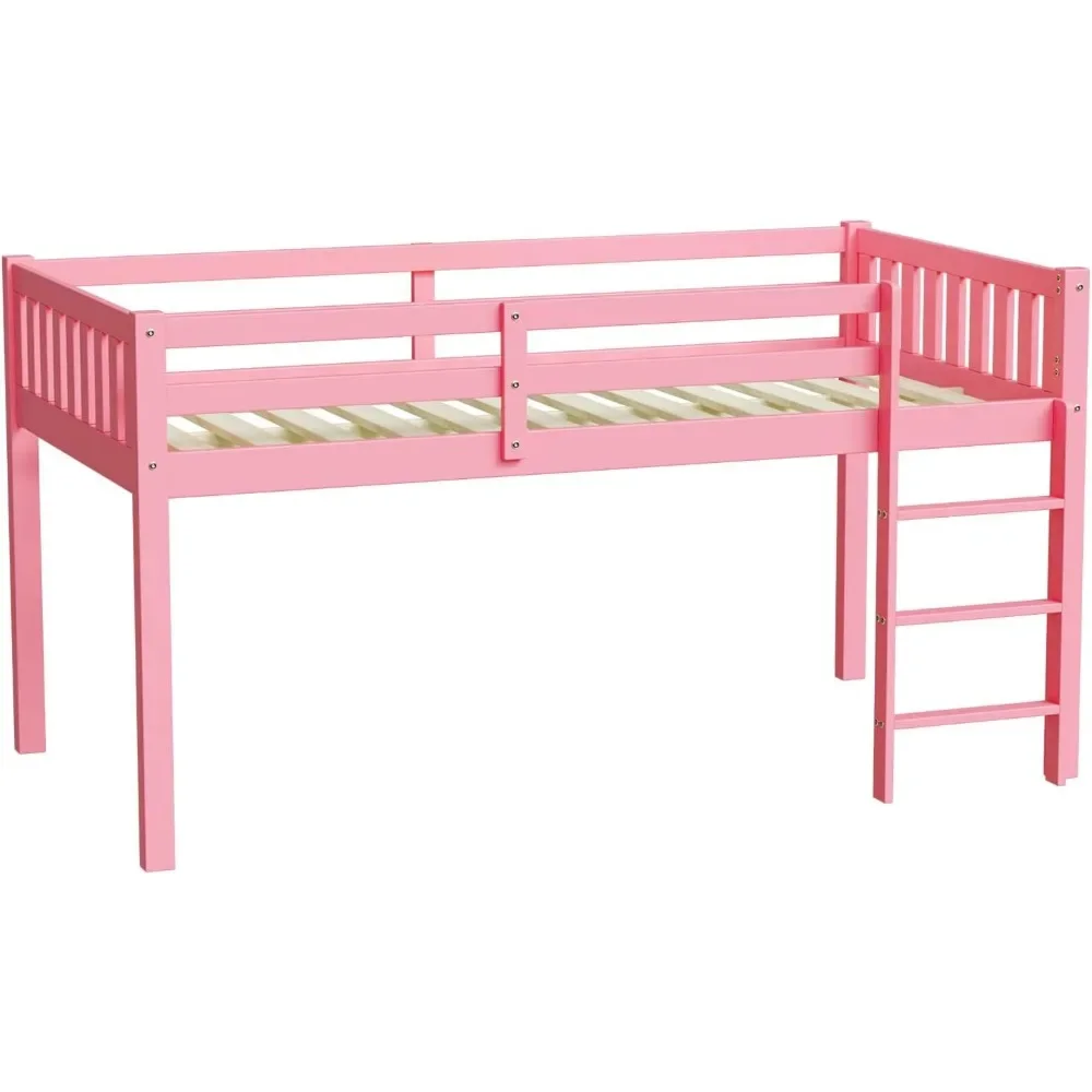 Bed Twin Size with Stairs, Wooden Toddler Loft Bed for Kids, Junior，Young Teens，Pine Wood Twin Bed Frame, Space-Saving Design