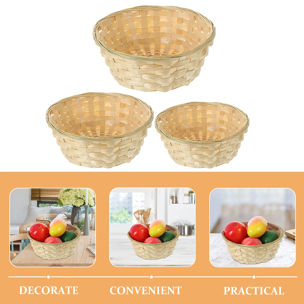 

3Pcs Bamboo Woven Basket for Fruit Vegetable Storage Multipurpose Home Kitchen Organization Handwoven Food Serving