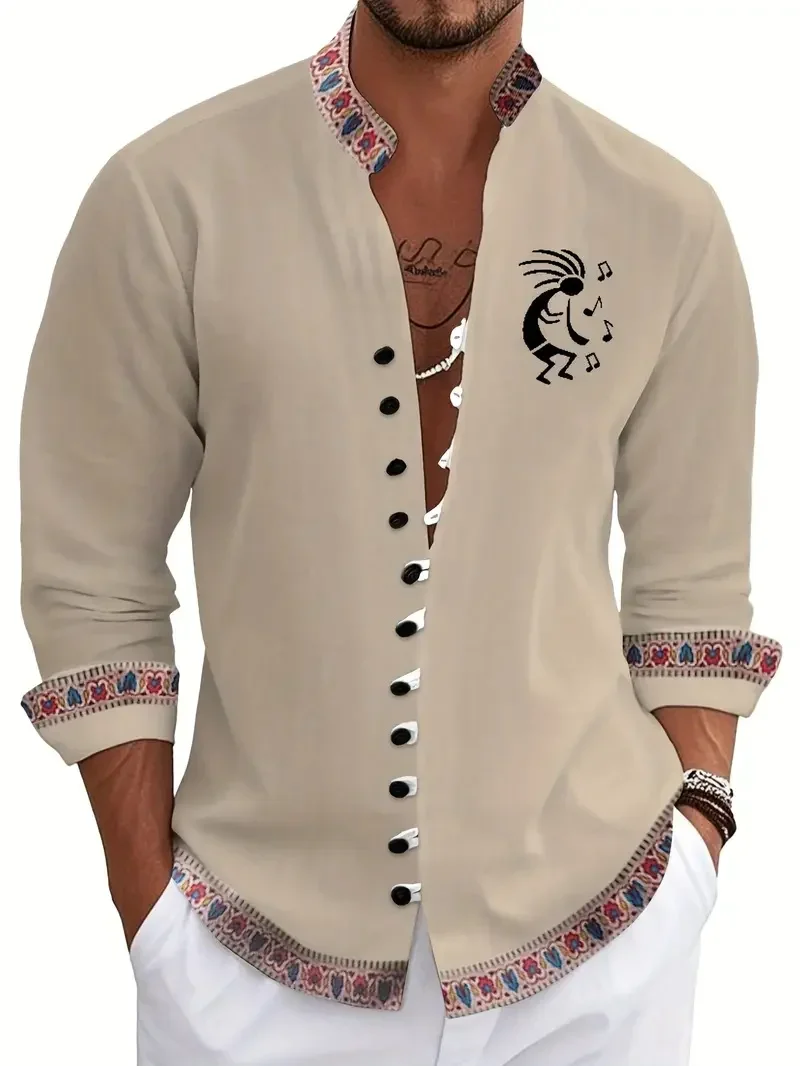 Men's Ethnic Drawstring Buckle Shirt Floral Pattern Plant Print Outdoor Street Print Clothing Fashion Designer Casual Comfort