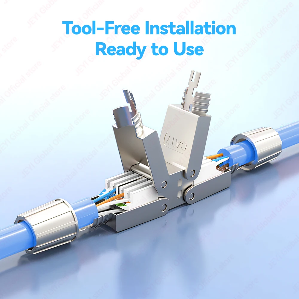 JEYI RJ45 Network Cable Connector Cat7 Cat6A Ethernet Cable Extension Shielded for Installation Cables Tool-Free Extender