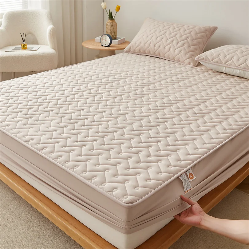 Thick Quilted 100% Cotton Fitted Sheet Ultra Soft A Grade Washed Cotton Mattress Cover Mattress Protector Topper Pad Bed Sheets