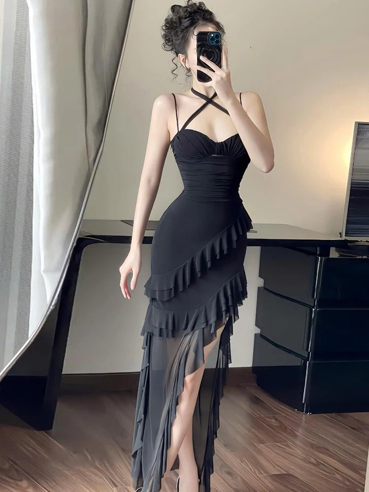 

Сексуальное длинное платье без бретелек Dr Weirdpuss Cross Ne, подвесное платье, женская юбка-тюльпан Me, полиэстер, спандекс, летнее с запахом