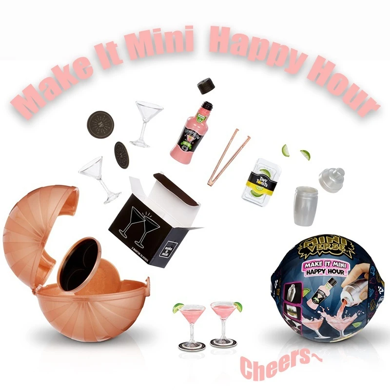 2024 New Genuine Mga Make It Mini Happy Hour Make Mini Cocktail Drinks Happy Hour Girls Play House Blind Box Surprise Toys Gift