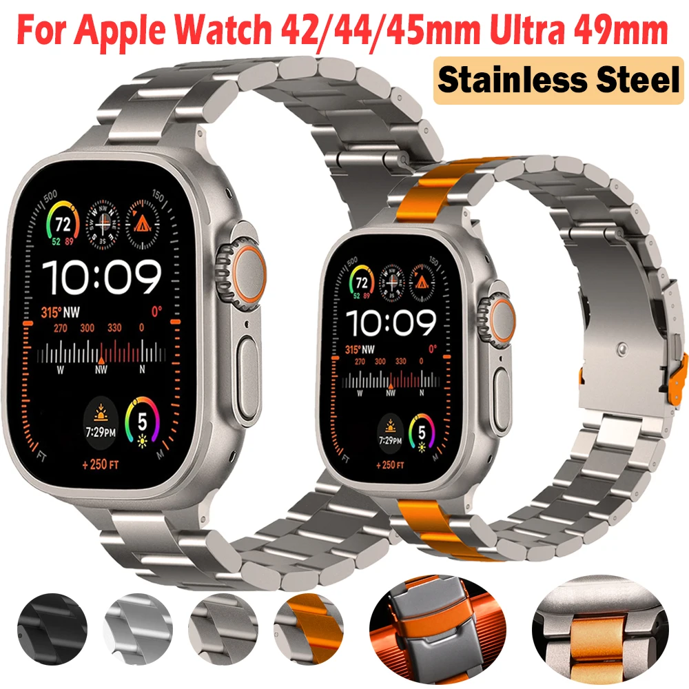 

Men Bracelet For Apple Watch Ultra 49mm Band Stainless Steel Watchband Business Wristband For iWatch 9 8 5 4 SE 42 44 45mm Strap