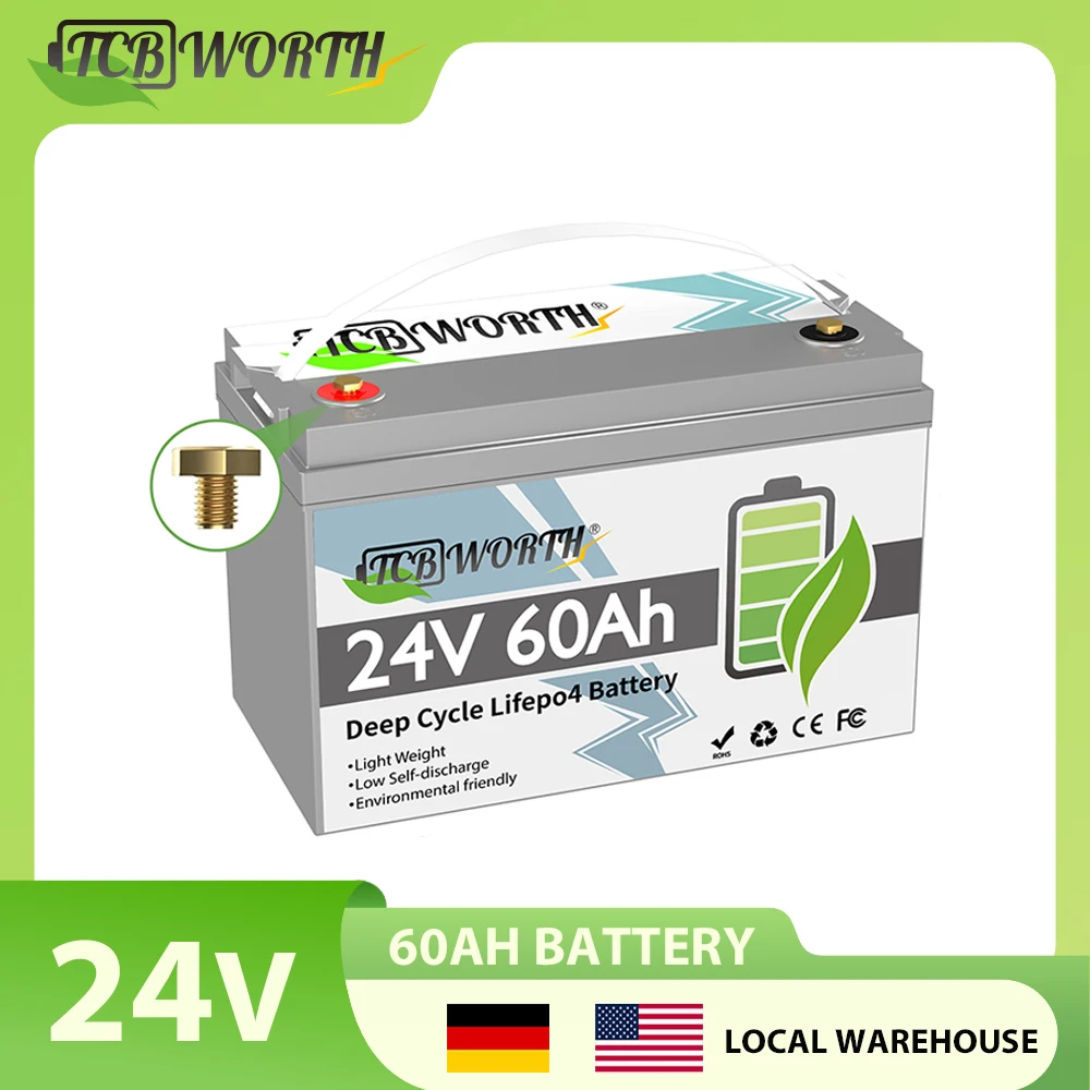 

TCBWORTH 24V 60Ah LiFePO4 Lithium Battery 7000 Cycles Built-in BMS For RVs,Golf Cart,Home Energy Storage,Boat